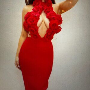 Red Rose Bandage Maxi Dress